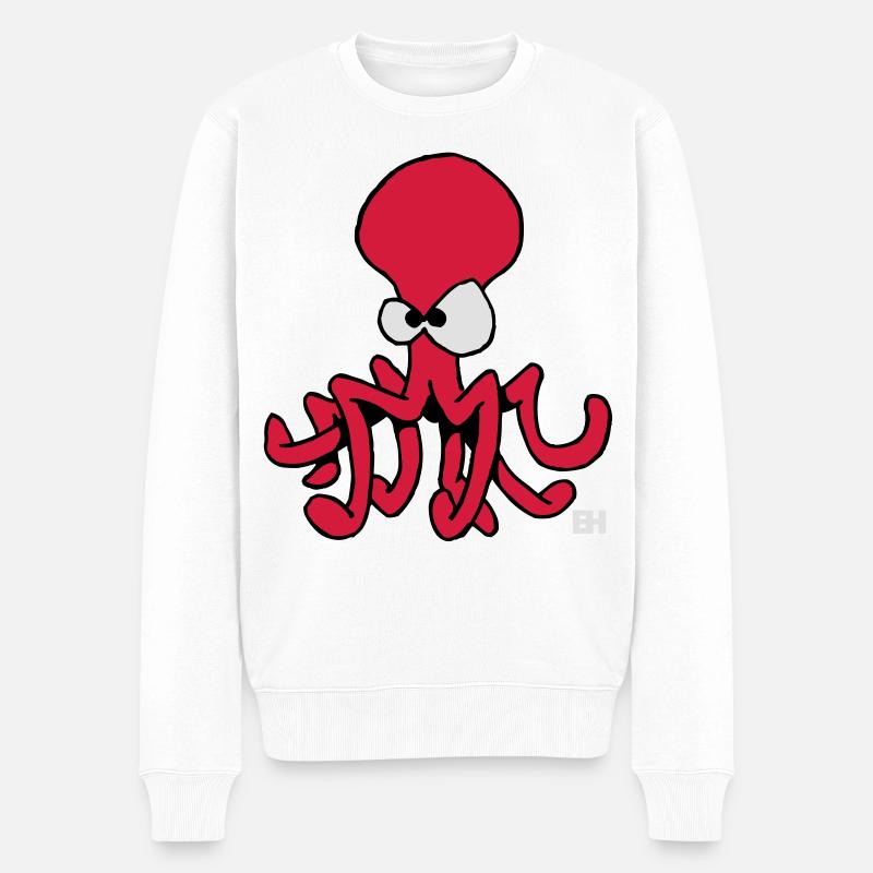 Krake - Tintenfisch - Männer Premium Bio Pullover - Weiß