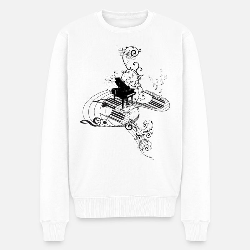 Musik, Klavier mit Schlüssel - Männer Premium Bio Pullover - Weiß