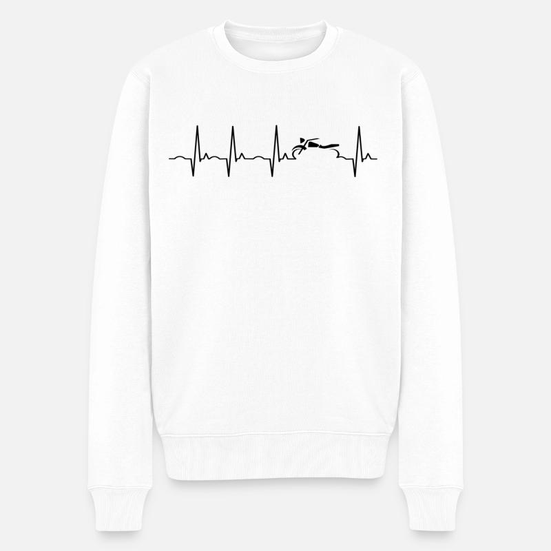 Motorrad Herzschlag EKG - Lustiges Biker Design - Männer Premium Bio Pullover - Weiß