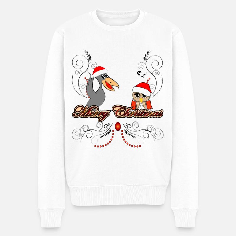 Lustige Eule der frohen Weihnachten mit Krähe - Männer Premium Bio Pullover - Weiß