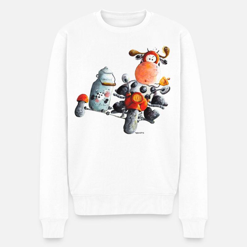 Milchexpress - Motorrad - Kuh - Cartoon - Männer Premium Bio Pullover - Weiß