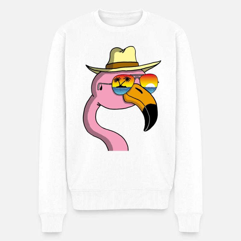 Flamingo im Urlaub - Männer Premium Bio Pullover - Weiß