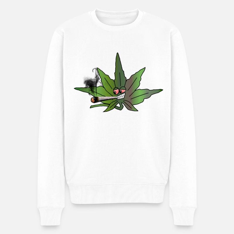 Grünes Blatt mit Joint Cartoon - Männer Premium Bio Pullover - Weiß