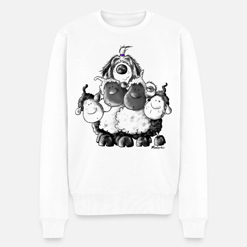 Bearded Collie und Schafe - Hütehund - Männer Premium Bio Pullover - Weiß