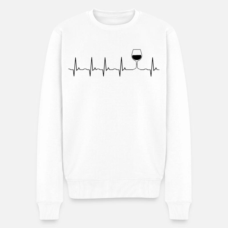 Wein Herzschlag EKG - Elegantes Weinglas Design - Männer Premium Bio Pullover - Weiß