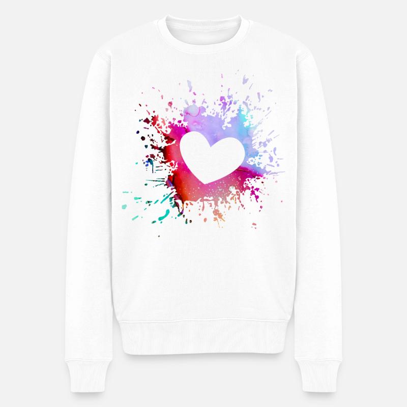 Buntes Herz Farbkleckse - Männer Premium Bio Pullover - Weiß