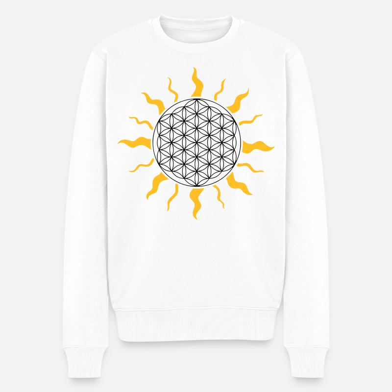 Sonne, sun, Blume des Lebens, flower of life - Männer Premium Bio Pullover - Weiß
