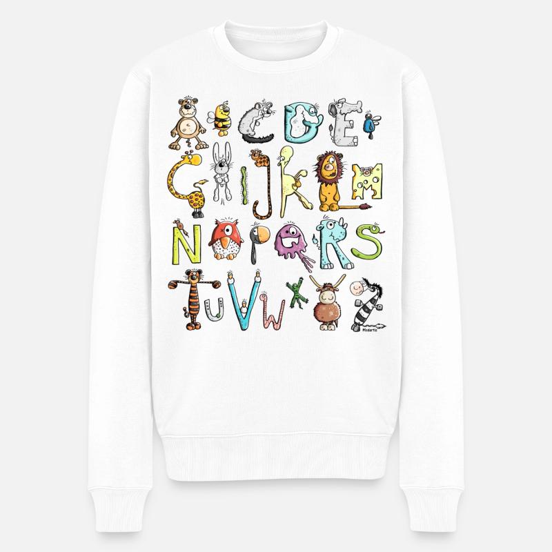 Buntes Tier Alphabet - ABC - Männer Premium Bio Pullover - Weiß