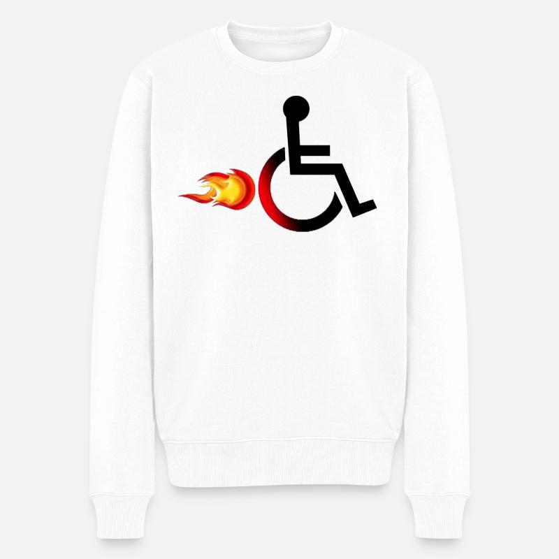Utilisateur d’un fauteuil roulant avec des flammes # - Pull Premium bio Homme - blanc