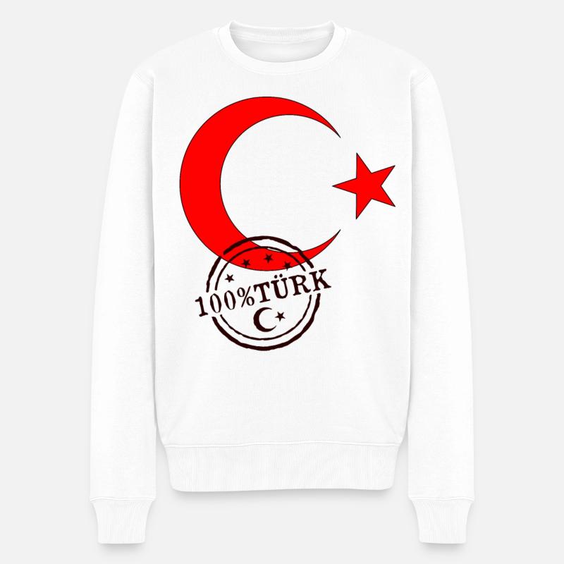 Türkische Flagge 100%Türk - Männer Premium Bio Pullover - Weiß