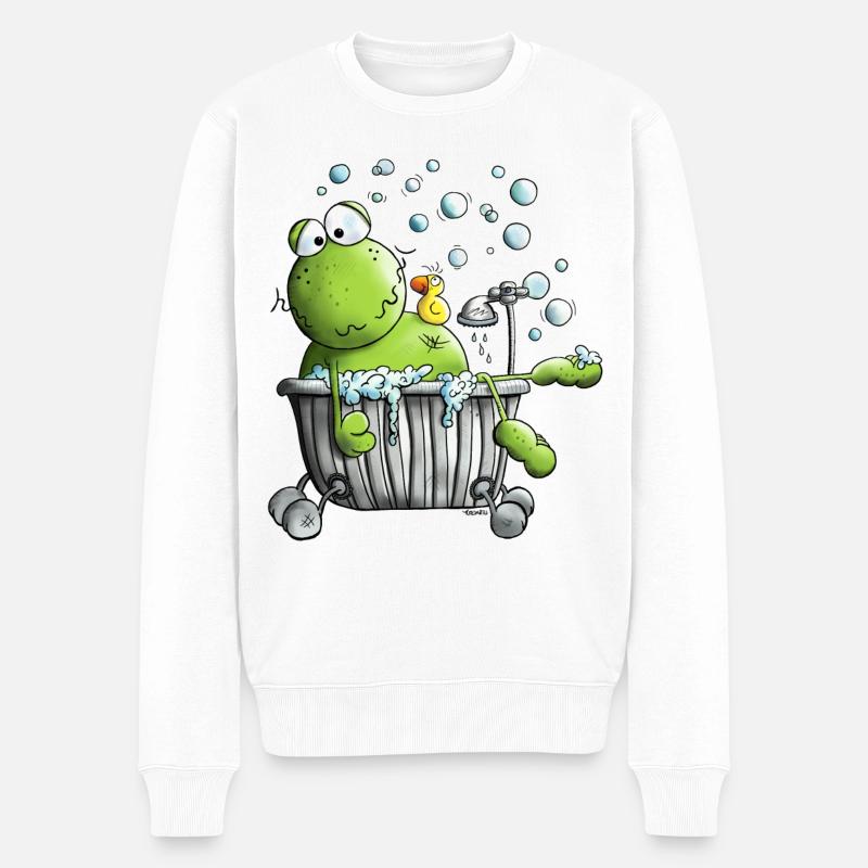 Wellness Frosch - Männer Premium Bio Pullover - Weiß