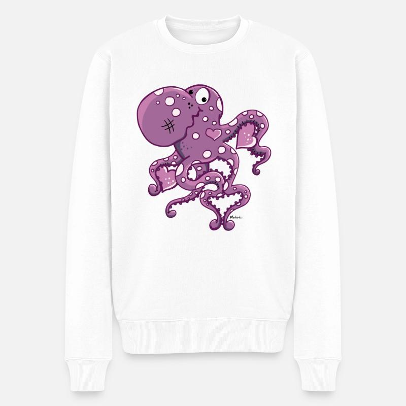 Verliebter Oktopus - Männer Premium Bio Pullover - Weiß