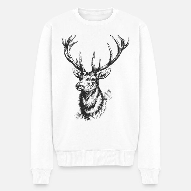 Hirsch - Männer Premium Bio Pullover - Weiß