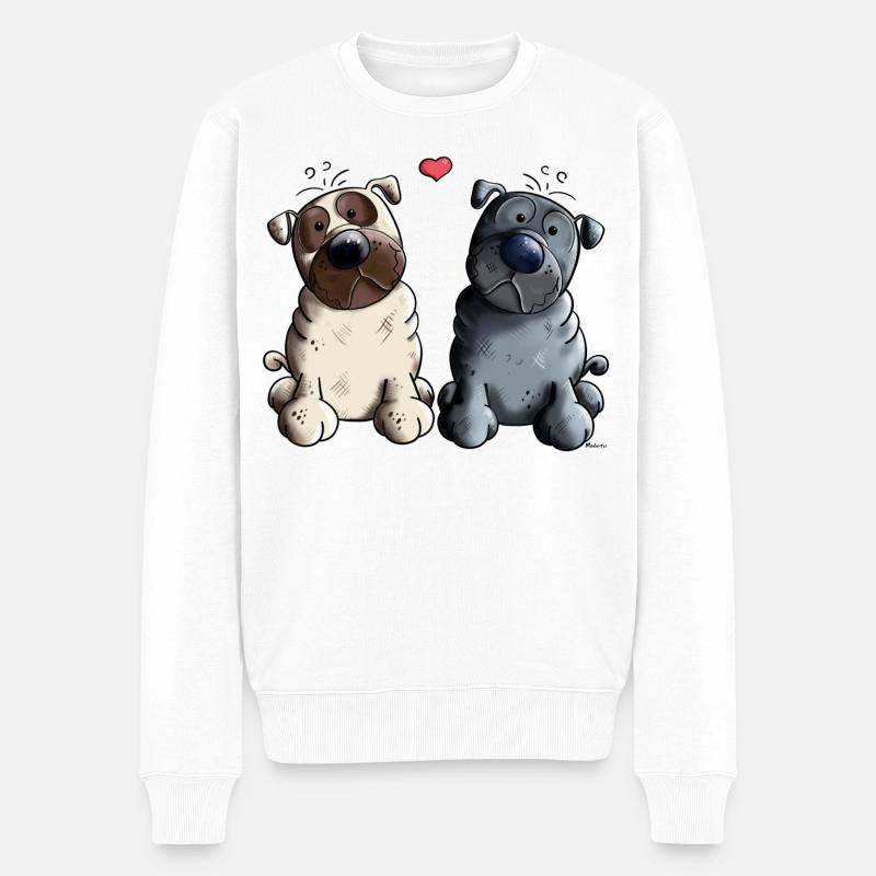 Lustige Möpse I Mops I Pug Love I Geschenk - Männer Premium Bio Pullover - Weiß