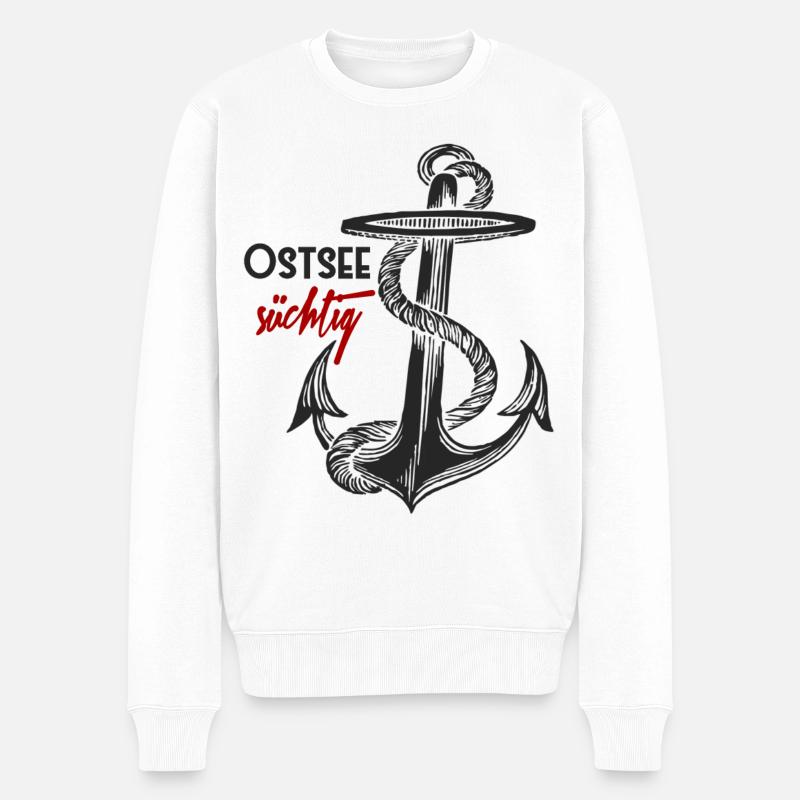 Ostsee-süchtig - Anker - Männer Premium Bio Pullover - Weiß