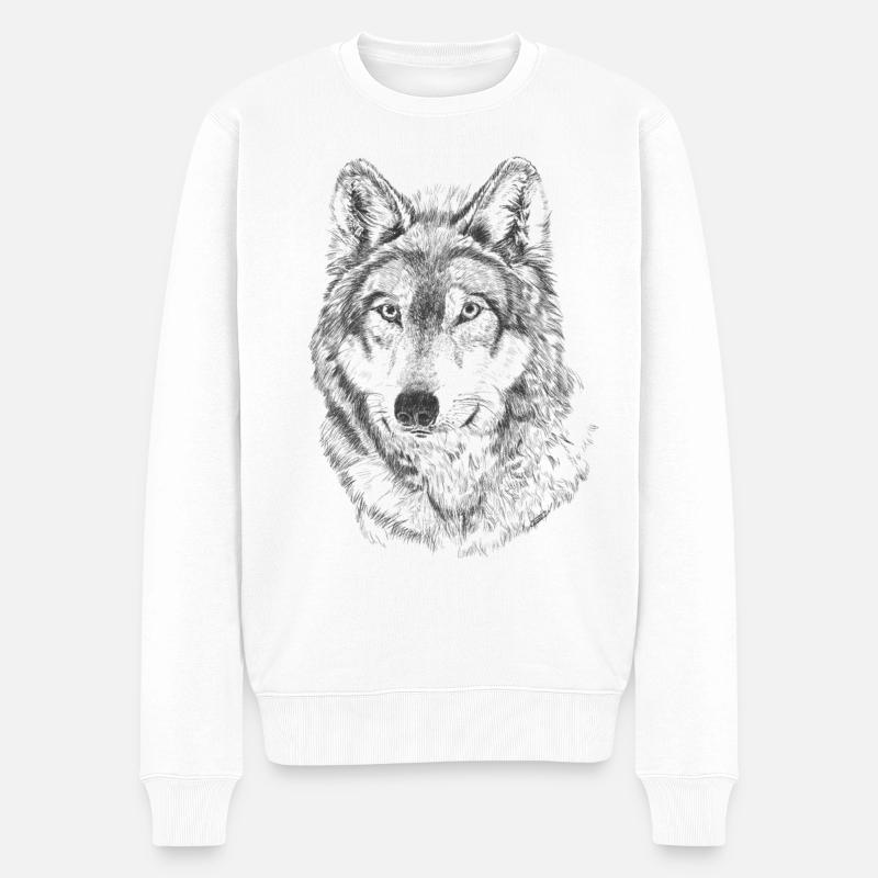 Wolf - Männer Premium Bio Pullover - Weiß