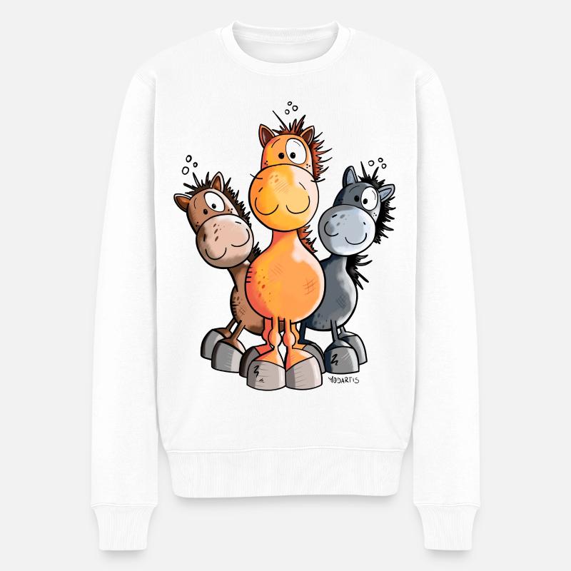 Süßes Pferde Trio - Männer Premium Bio Pullover - Weiß