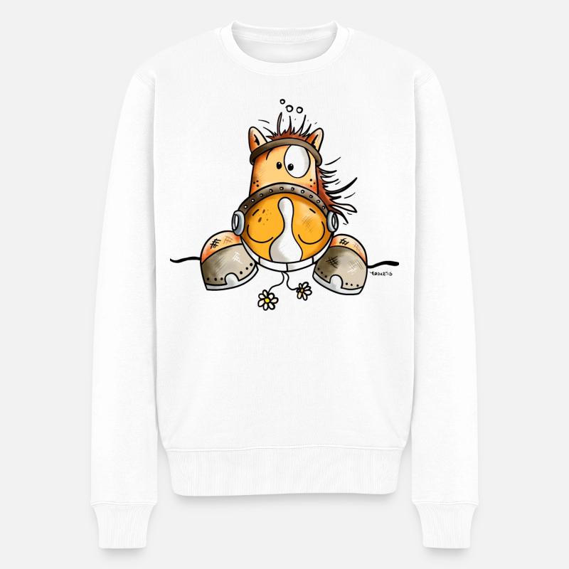 Neugieriges Pferd - Männer Premium Bio Pullover - Weiß