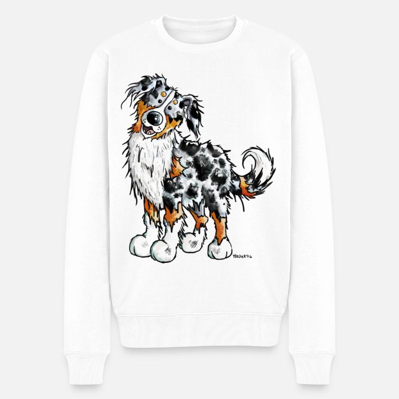 Witziger Australian Shepherd - Männer Premium Bio Pullover - Weiß