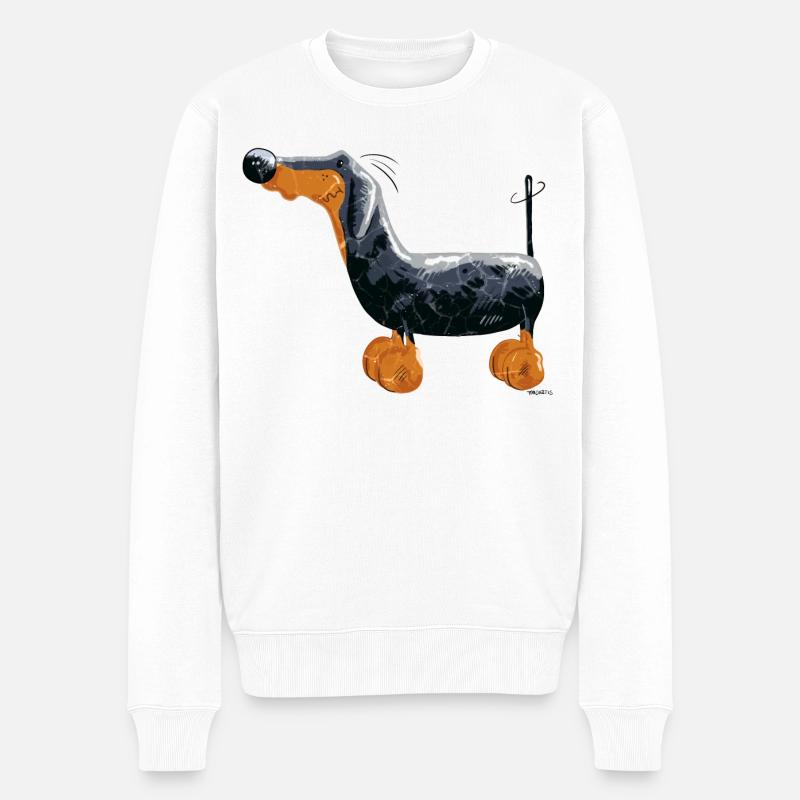 Da steht ein Dackel - Männer Premium Bio Pullover - Weiß