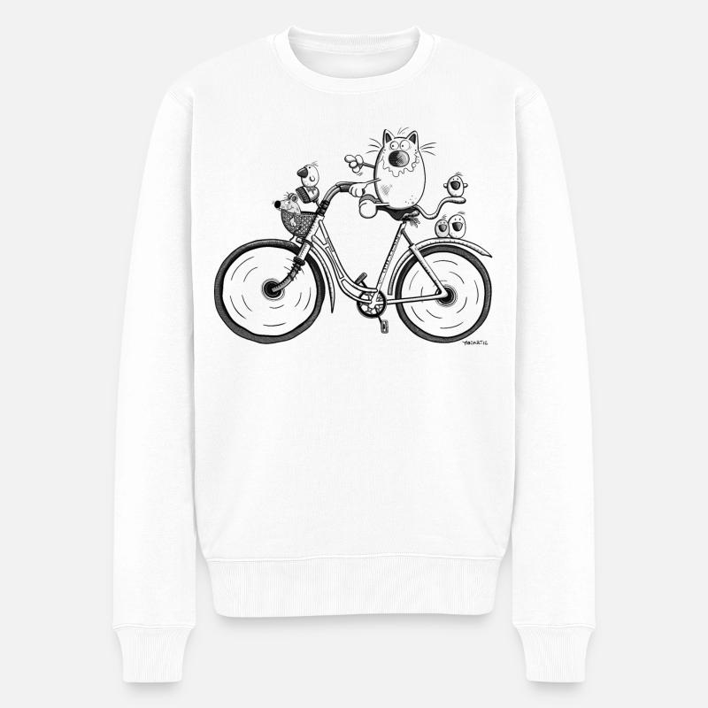 Chat et vélo - Pull Premium bio Homme - blanc