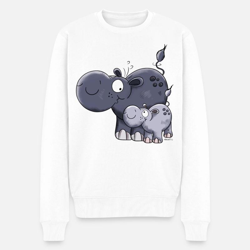 Nilpferd Familie - Männer Premium Bio Pullover - Weiß