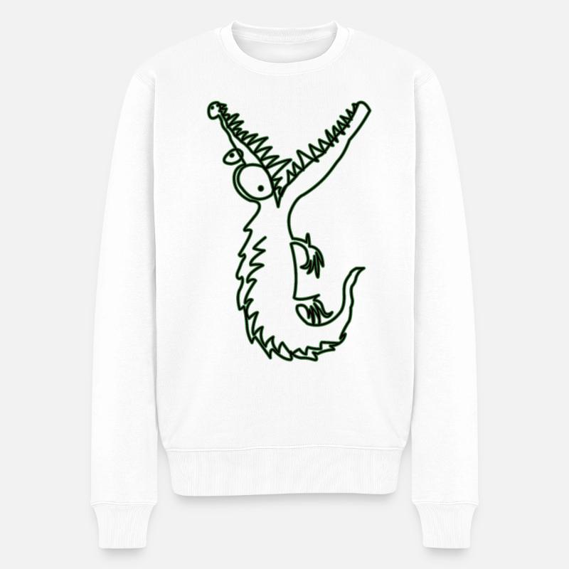 Grünes Krokodil Doodle - Männer Premium Bio Pullover - Weiß