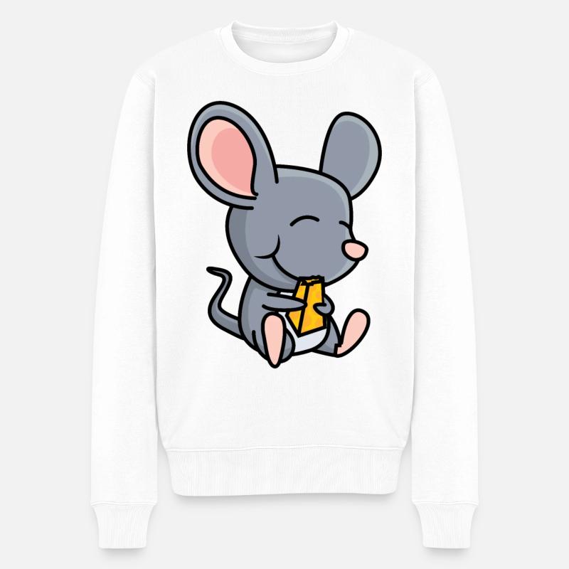 Maus mit Käse - Männer Premium Bio Pullover - Weiß