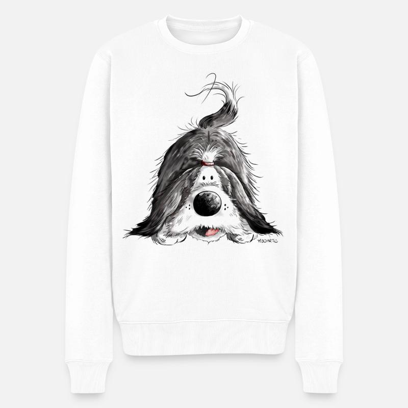 Fröhlicher Bearded Collie - Männer Premium Bio Pullover - Weiß