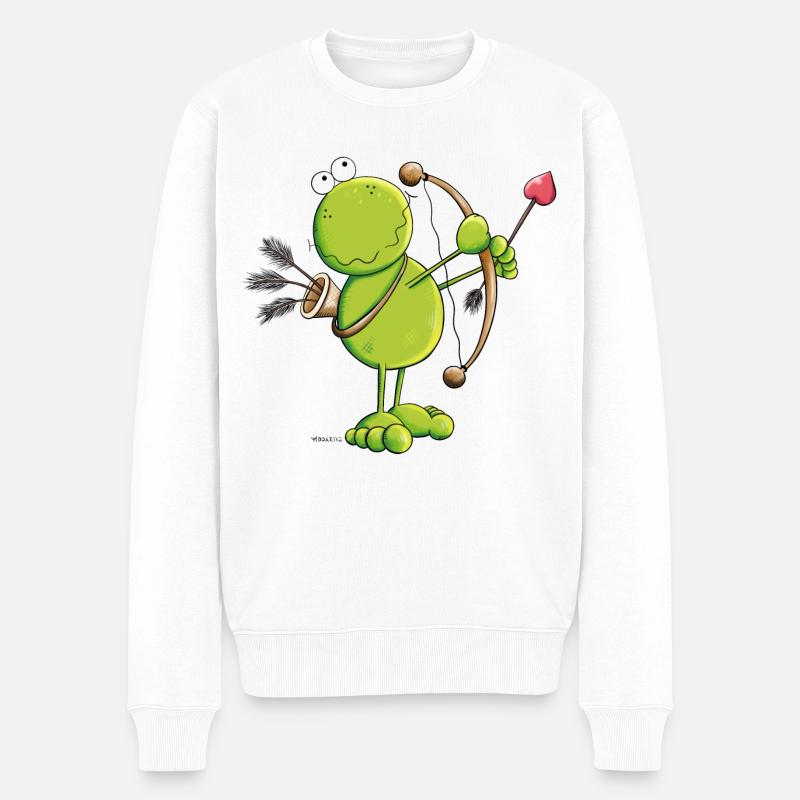 Amor Frosch Mit Pfeil und Bogen Liebe  - Männer Premium Bio Pullover - Weiß