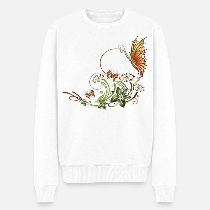 Schmetterlinge mit floralen Elementen - Pull Premium bio Homme - blanc