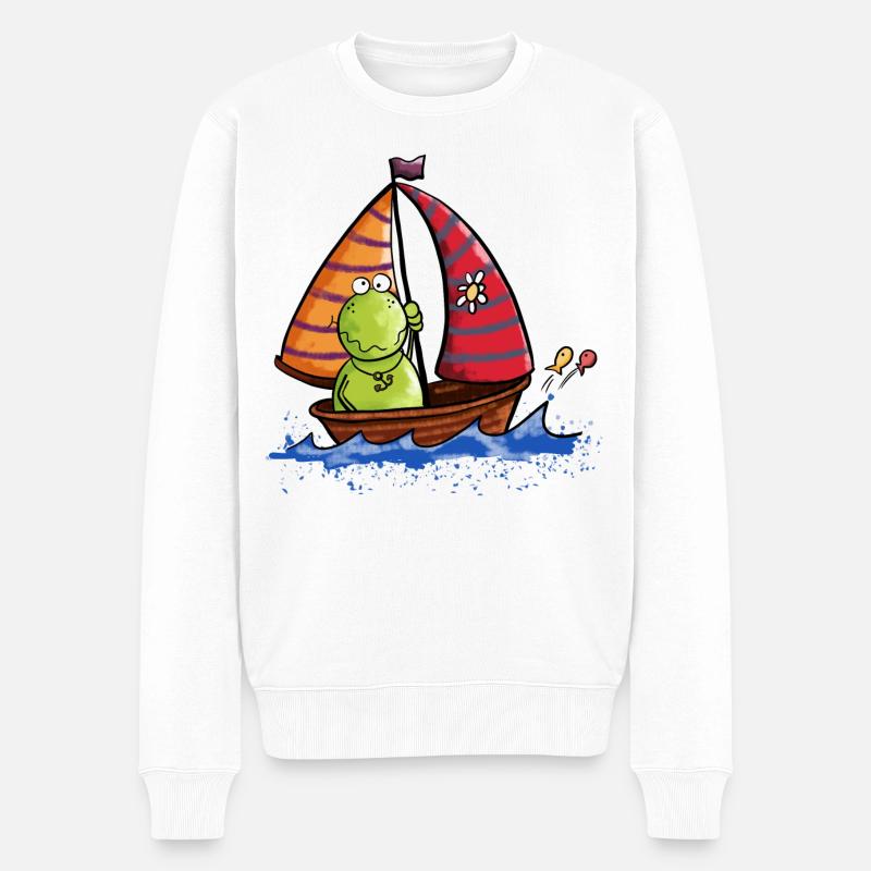 Grenouille en mer - bateau - comique - Pull Premium bio Homme - blanc