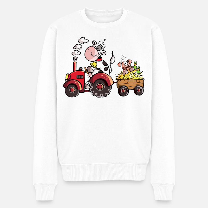 Kuh fährt Schwein - Männer Premium Bio Pullover - Weiß