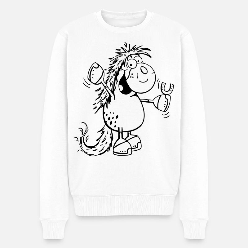 Happy Pferd - Pferde - Pony - Horse - Männer Premium Bio Pullover - Weiß