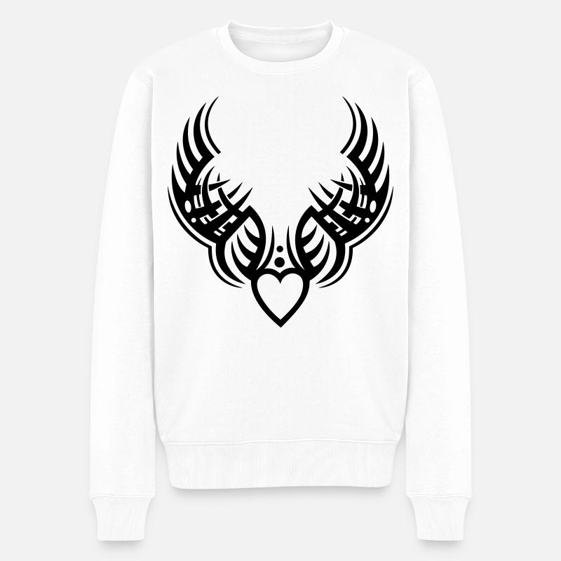 Tribal Herz mit Flügeln im Tattoo-Stil - Männer Premium Bio Pullover - Weiß