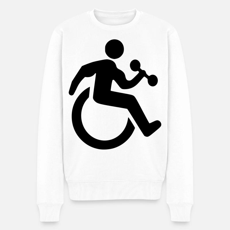 Rollstuhl-Fitness-Symbol # - Männer Premium Bio Pullover - Weiß