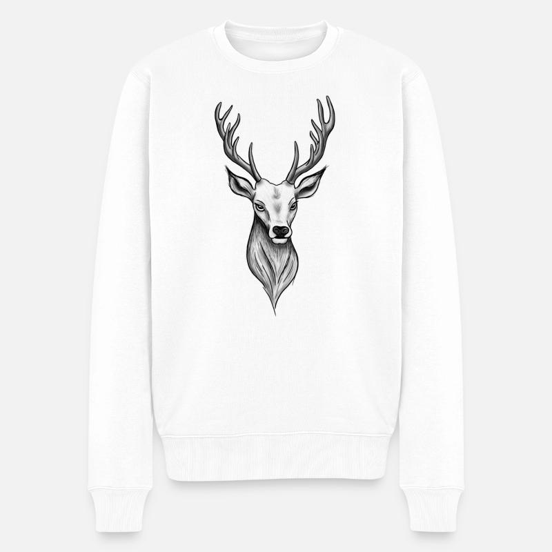 Hirsch Kopf Geweih Jäger Tracht - Männer Premium Bio Pullover - Weiß