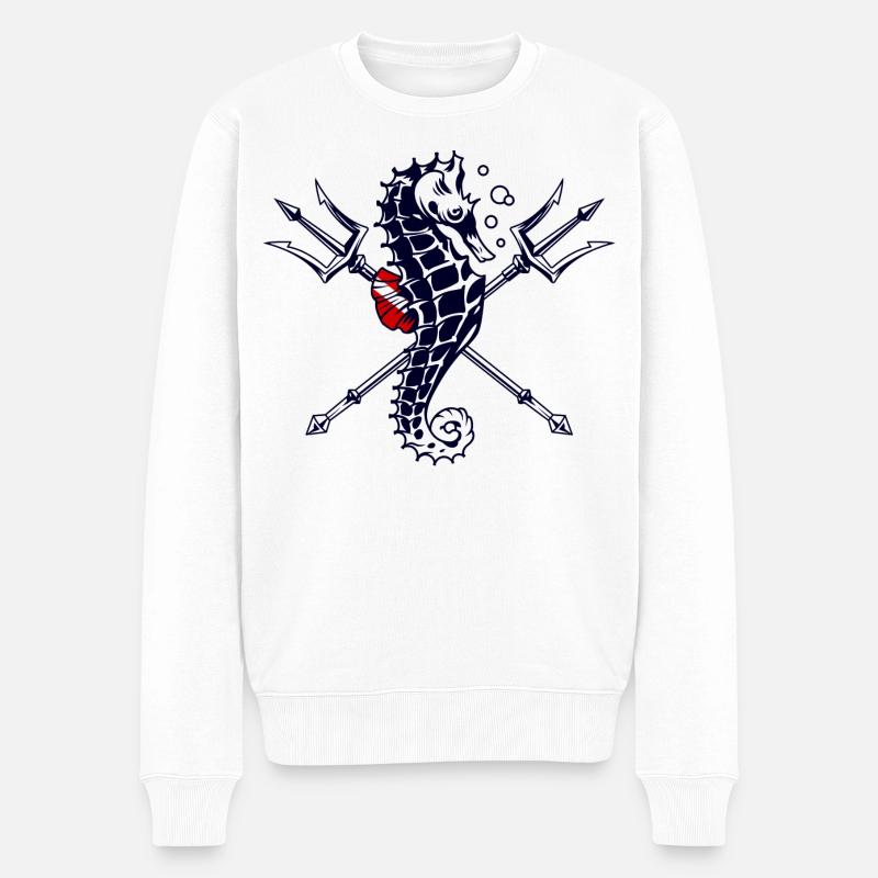 Taucher Trident Seepferdchen - Männer Premium Bio Pullover - Weiß