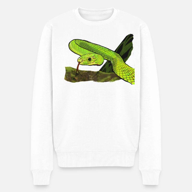 Leuchtende Grüne Schlange im Dschungel - Männer Premium Bio Pullover - Weiß