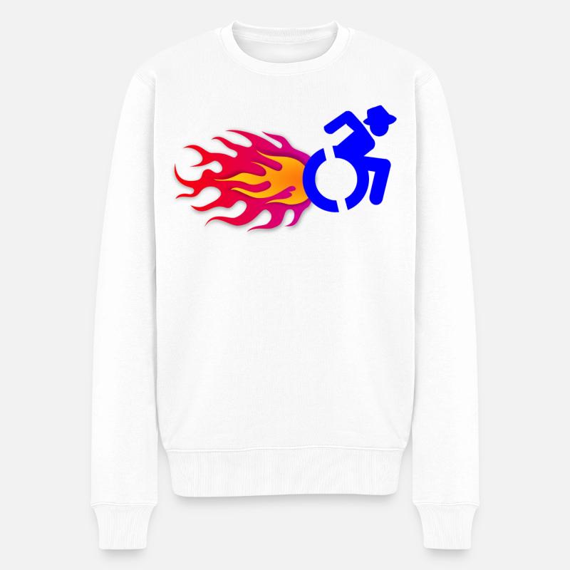 Rollstuhlfahrer mit Flammen # - Männer Premium Bio Pullover - Weiß