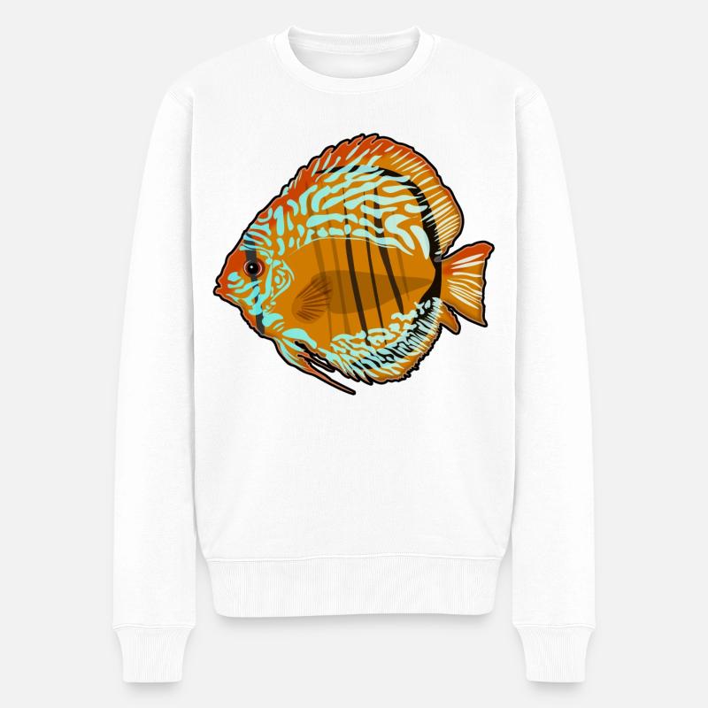 Diskusfisch Aquarium Zeichnung - Männer Premium Bio Pullover - Weiß