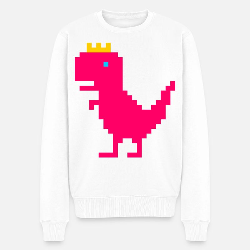 Rosa Dinosaurier mit goldener Krone - Männer Premium Bio Pullover - Weiß