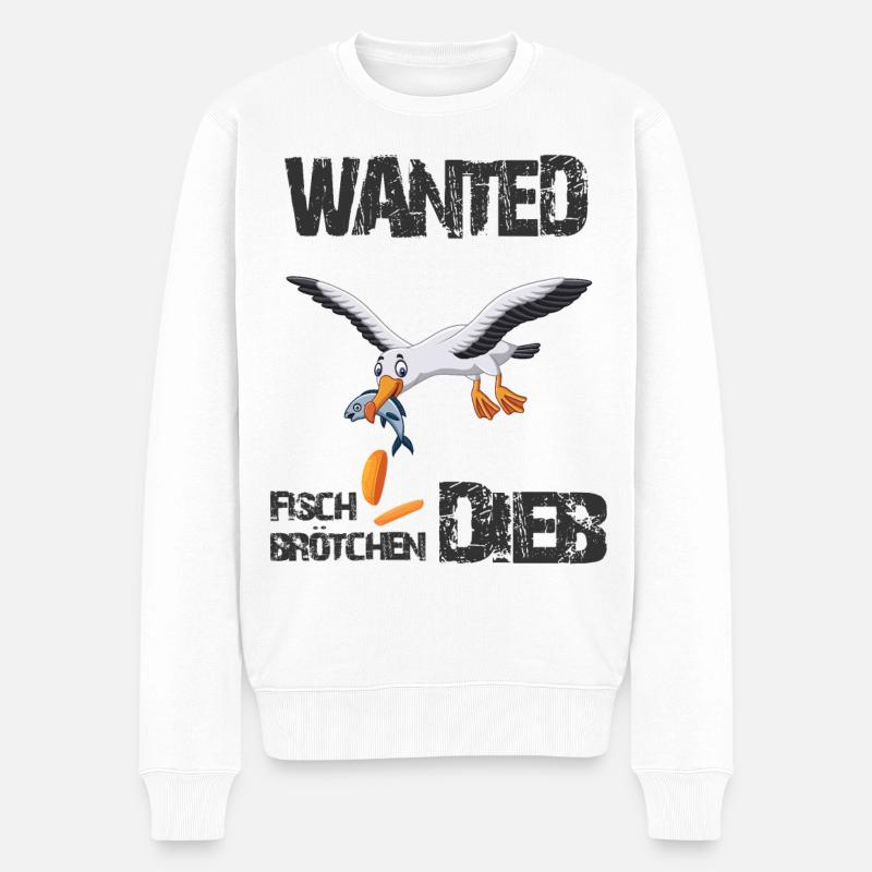Wanted - Der berüchtigte Fischbrötchen Dieb - Männer Premium Bio Pullover - Weiß