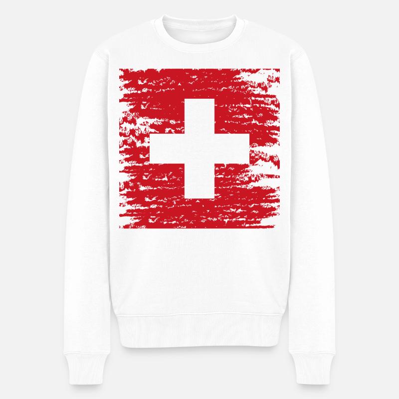 Croix suisse texturée rouge - Pull Premium bio Homme - blanc