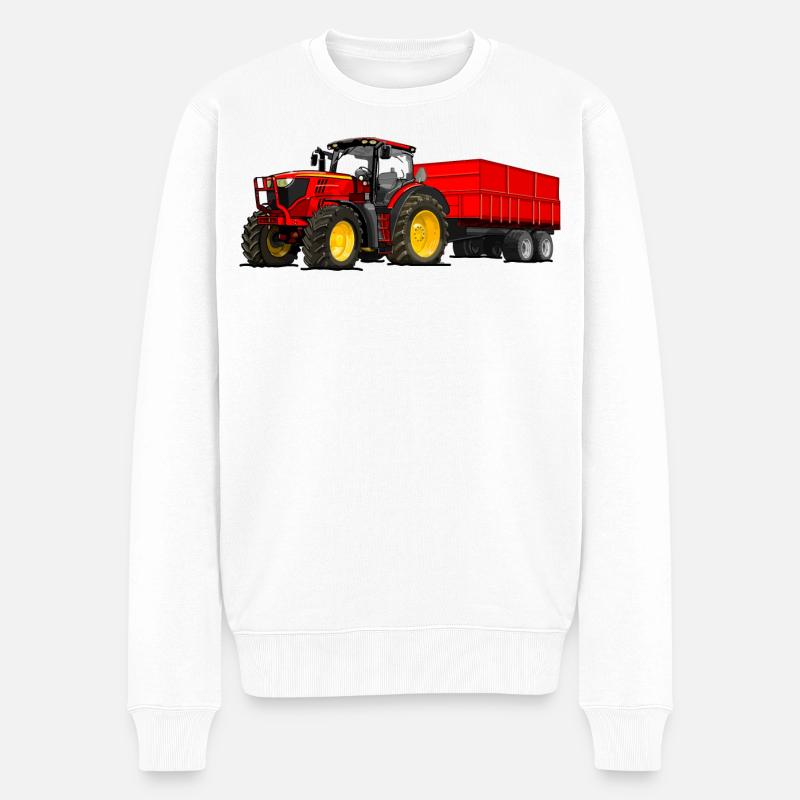 Traktor mit Anhänger - Männer Premium Bio Pullover - Weiß