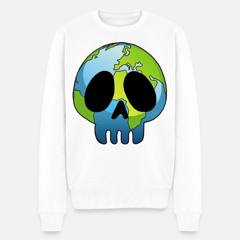 Schädel und Planet Erde - Männer Premium Bio Pullover - Weiß