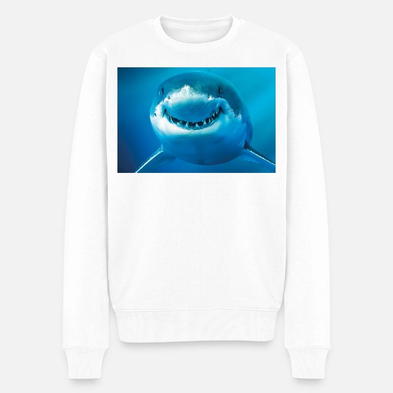 Lächelnder Hai unter Wasser - Männer Premium Bio Pullover - Weiß