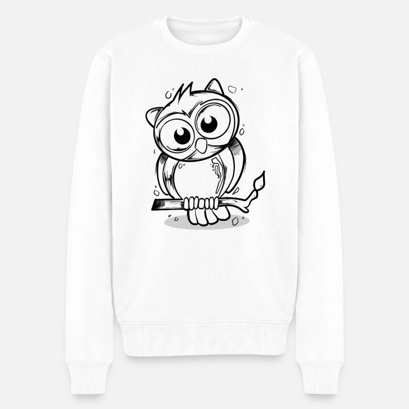 Eule - Männer Premium Bio Pullover - Weiß