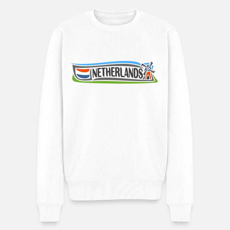 Pays-Bas Voyage Souvenir Landmark Drapeau Néerlandais - Pull Premium bio Homme - blanc