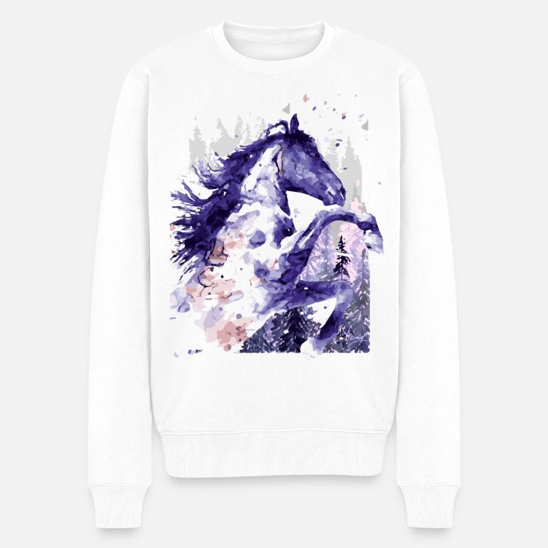 Équitation - Équitation - École d’équitation - Aquarelle - Pull Premium bio Homme - blanc
